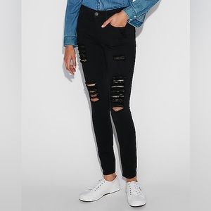 Express Jeans Mid Rise Black Ripped Jean Leggings / Black / Size 2